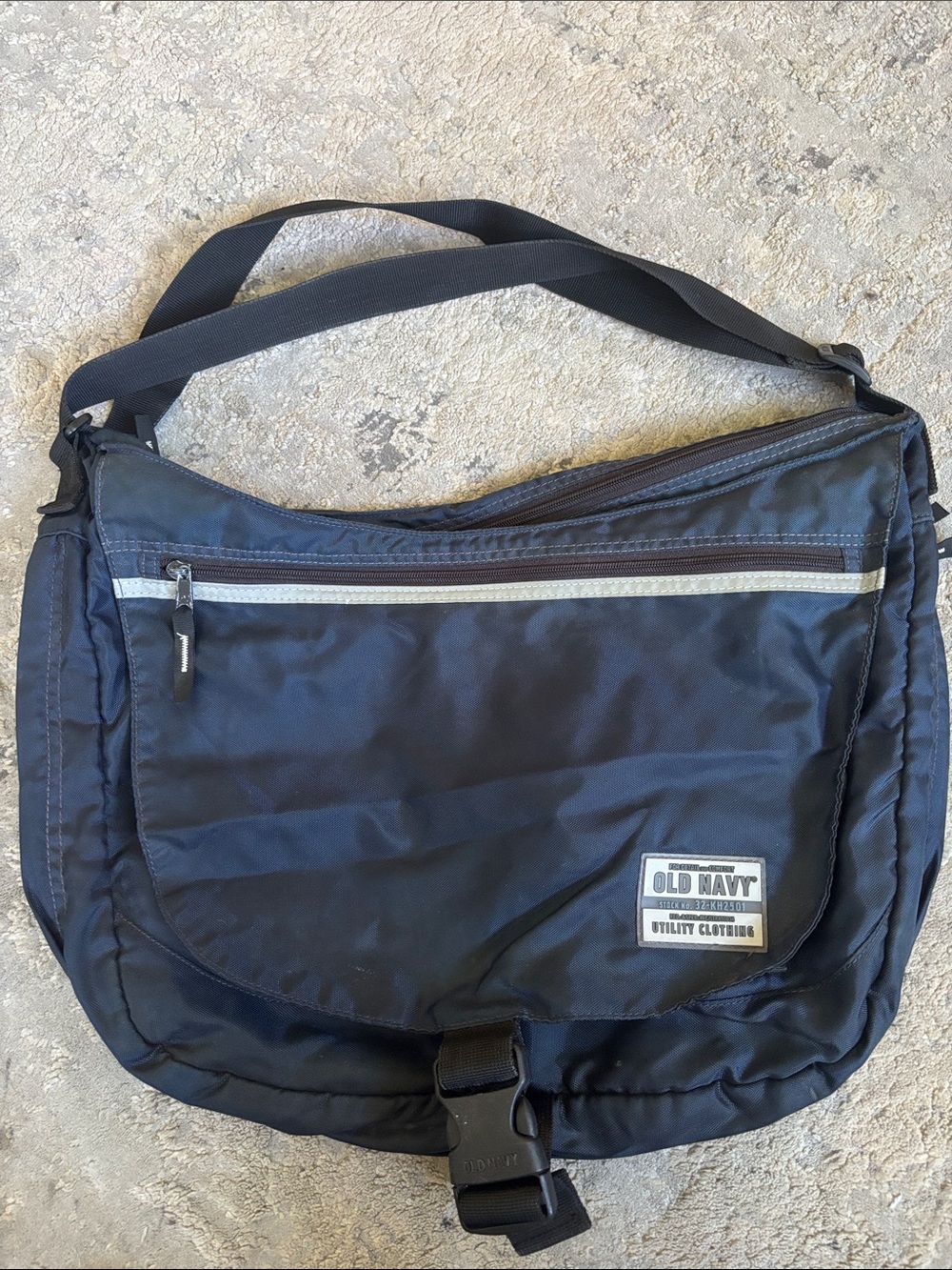 Y2K Old Navy Black Nylon Messenger Bag with Reflective Trim